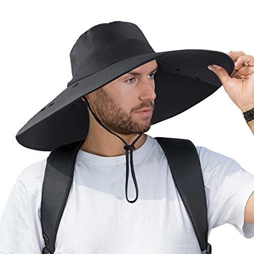 Joyblossom Super Wide Brim Fishing Hat UPF 50+ Sun Safari Hat with Removable Neck Face Flap (Black) - Image 1