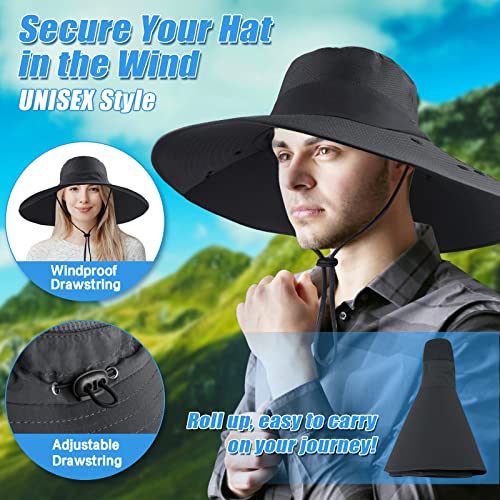 Joyblossom Super Wide Brim Fishing Hat UPF 50+ Sun Safari Hat with Removable Neck Face Flap (Black) - Image 4