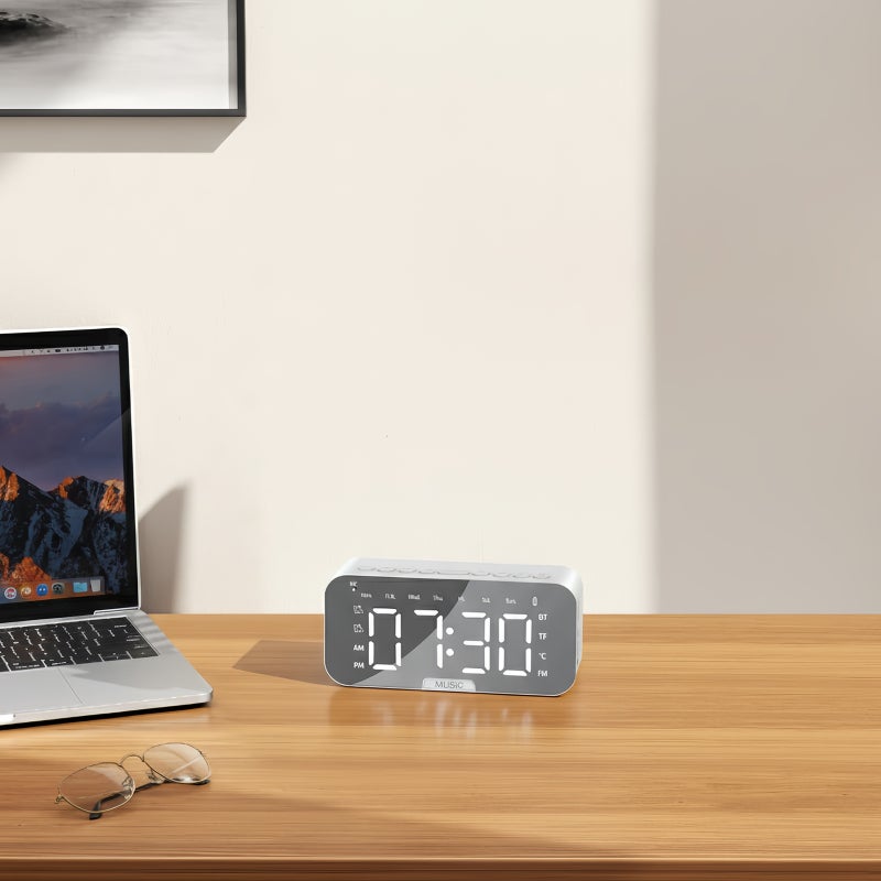 Sharpdo AI Smart Alarm Clock Speaker for Students, Digital LED Bedside Clock with Bluetooth Subwoofer and Voice Control, 3-Level Brightness Adjustment - Image 2