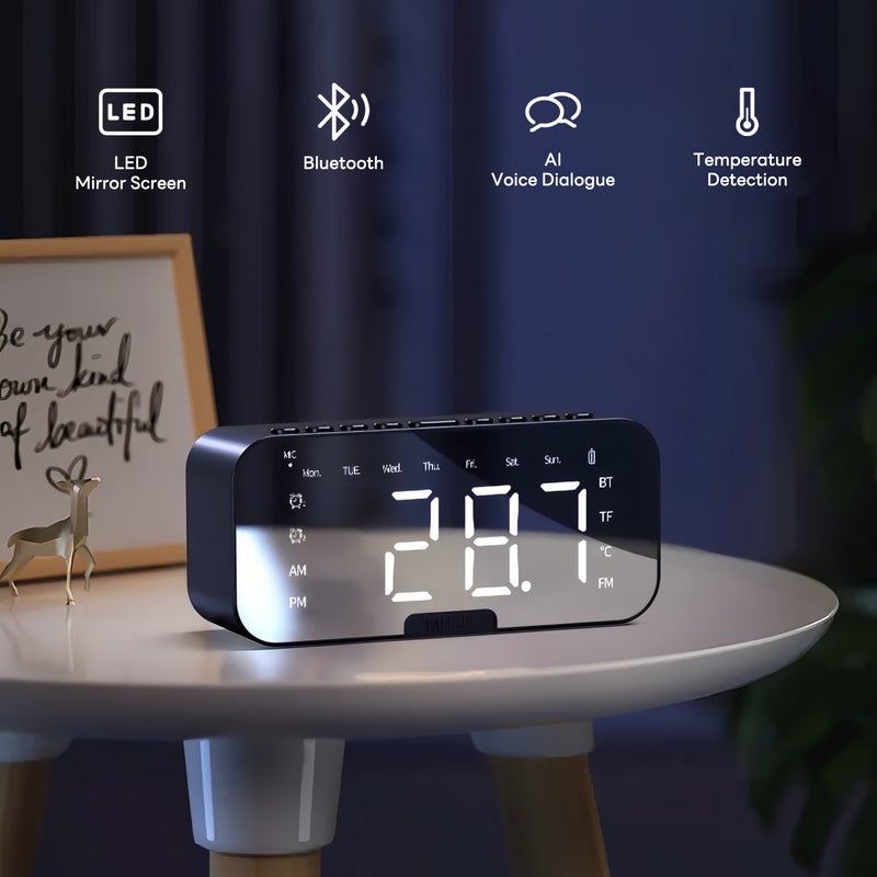 Sharpdo AI Smart Alarm Clock Speaker for Students, Digital LED Bedside Clock with Bluetooth Subwoofer and Voice Control, 3-Level Brightness Adjustment - Image 3