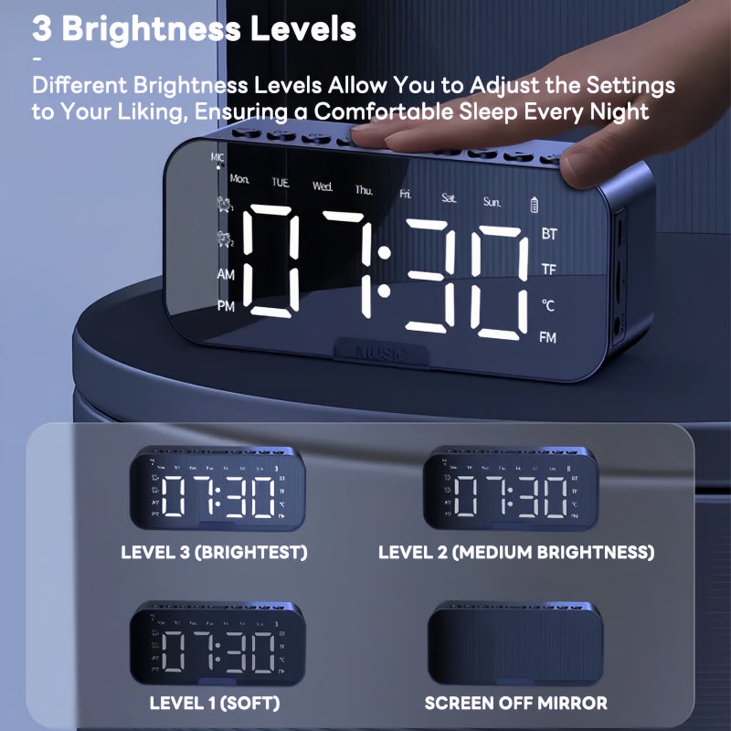 Sharpdo AI Smart Alarm Clock Speaker for Students, Digital LED Bedside Clock with Bluetooth Subwoofer and Voice Control, 3-Level Brightness Adjustment - Image 4