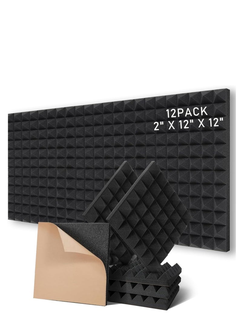 12 Pack Sound Proof Foam Panels for Walls Acoustic Wall Panels Self-Adhesive 12x12x2 Inch High Density Sound Panels Noise Reducing