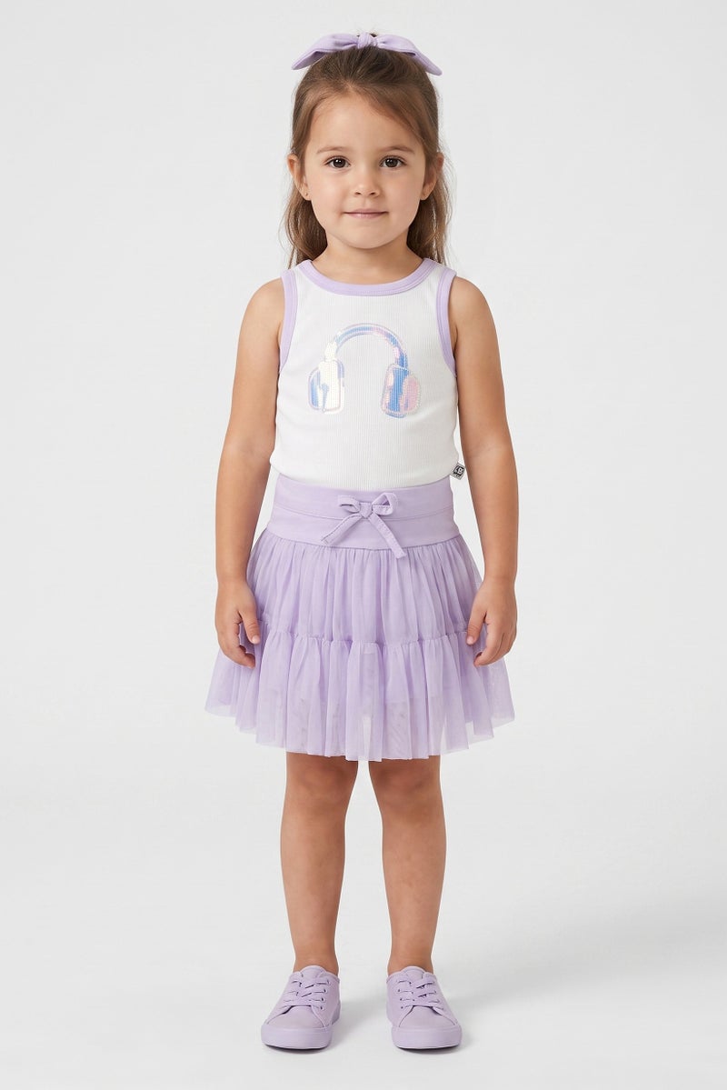 Kidzpro Toddlers Girl 3 Pcs Textured Tank Top And Skort With Ponytail Set, Multicolor - Image 1