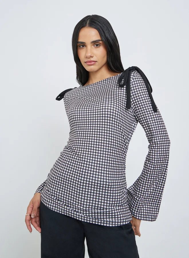 Styli Styli Women Gingham Bow Knot Detail Blouse