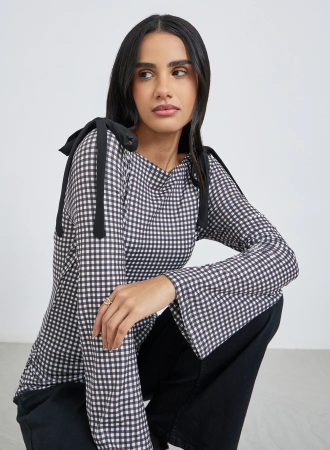 Styli Styli Women Gingham Bow Knot Detail Blouse