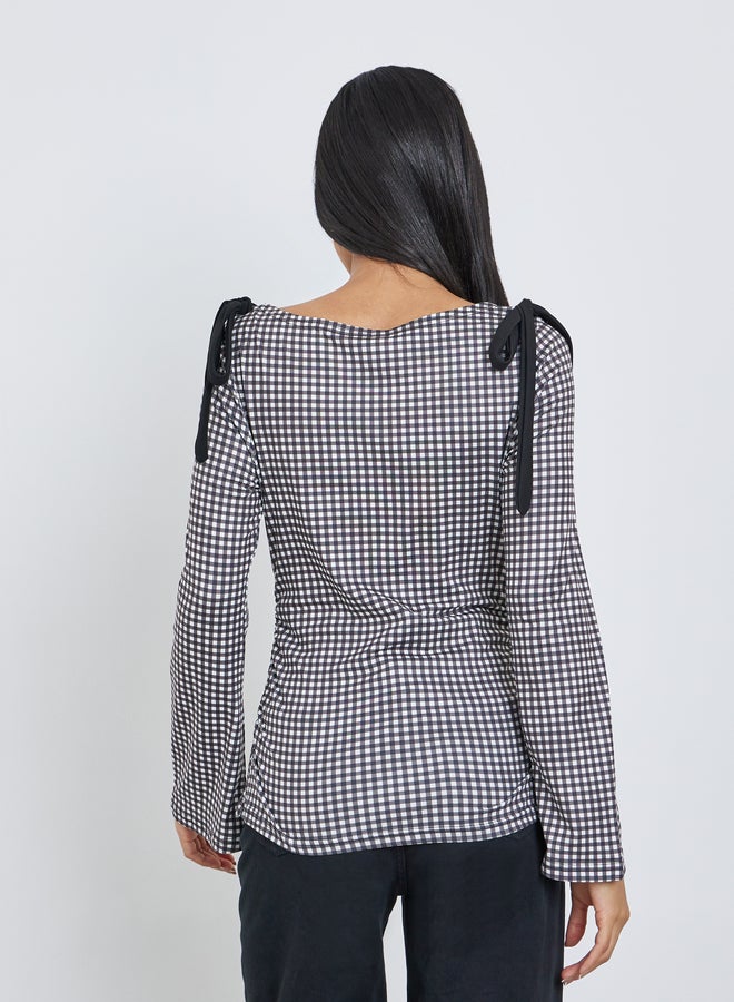 Styli Women Gingham Bow Knot Detail Blouse - Image 5