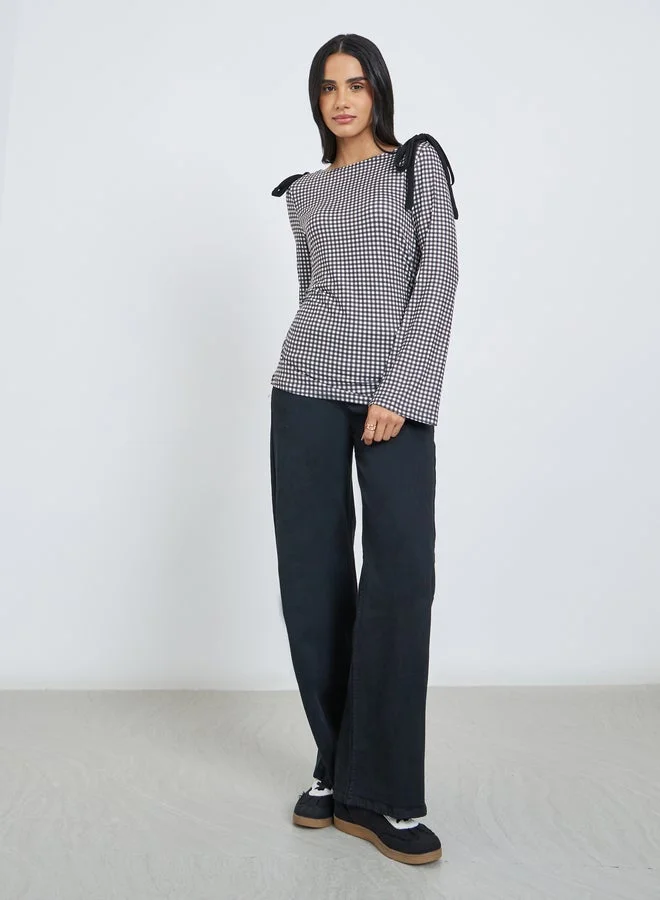 Styli Styli Women Gingham Bow Knot Detail Blouse