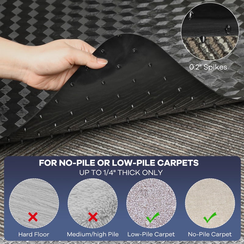 BesWin Office Chair Mat for Carpet, 48" x 30" Computer Desk Chair Mat for Low Carpeted Floors, Thick and Sturdy Carpet Protector for Rolling Chairs, Easy Glide Floor Mat for Home, Gaming (Black) - Image 3