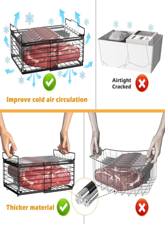NADAMOO Freezer Organizer Bins, 2 Packs Large Expandable Stackable Chest Freezer Containers with Handle, Metal Adjustable Storage Baskets for Fridge, Deep Freezer, Cabinet, Kitchen, Pantry - Black - Image 4