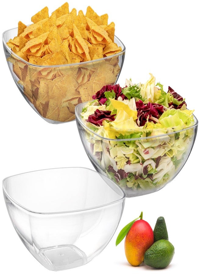TOPZEA Set of 3 Clear Plastic Serving Bowls for Party, 94oz Acrylic Large Salad Mixing Bowl Set Kitchen Reusable Snacks Bowl for Fruit Chips Dips Popcorn, Break-Resistant - Image 1