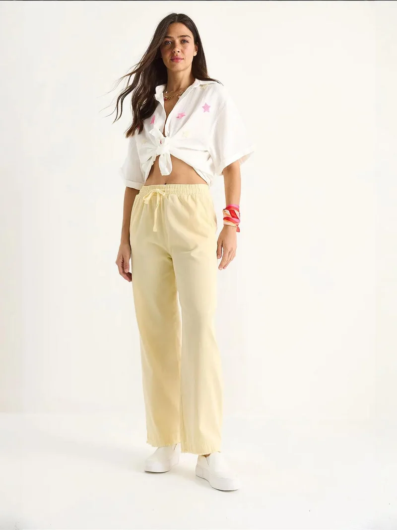 Bianco Lucci Lemon Yellow LUCCI Elastic Waist Straight Leg Pants for Women | Best Price UAE