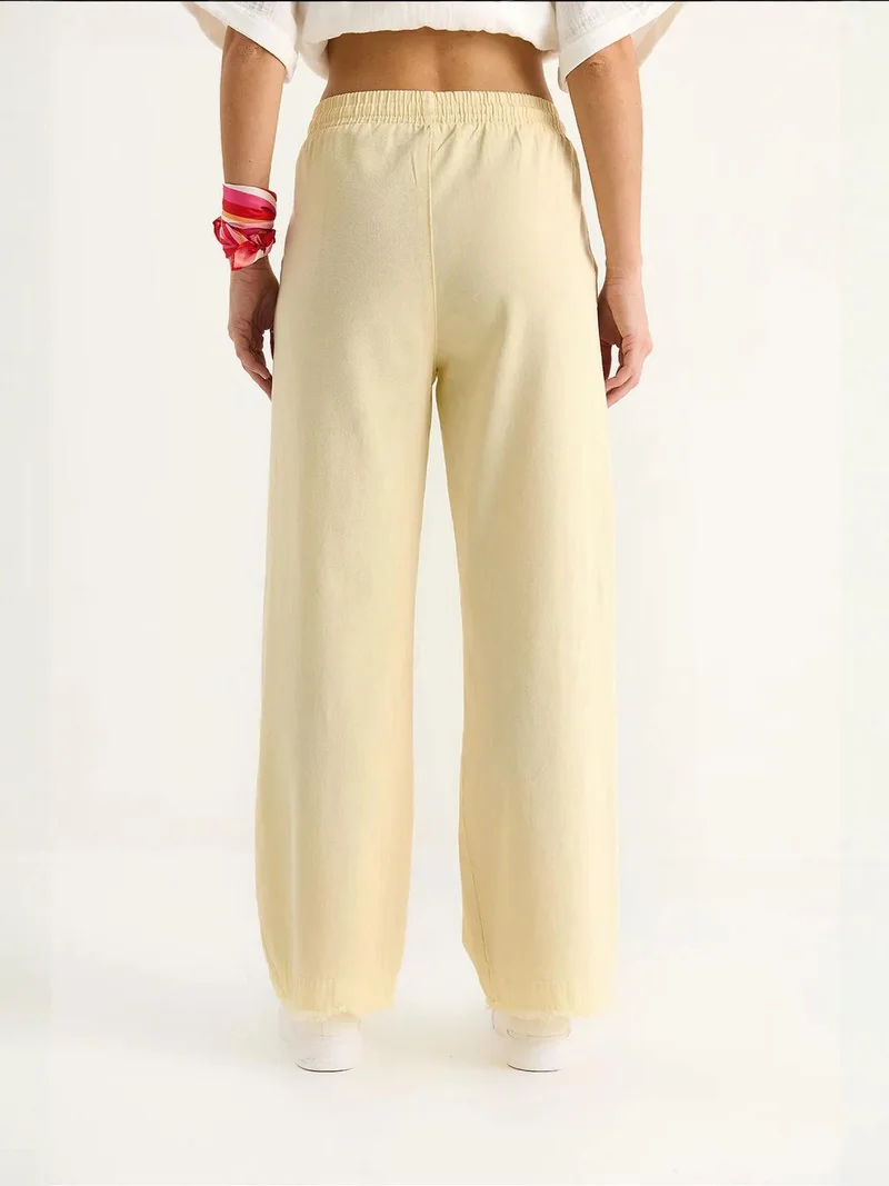 Bianco Lucci Lemon Yellow LUCCI Elastic Waist Straight Leg Pants for Women | Best Price UAE