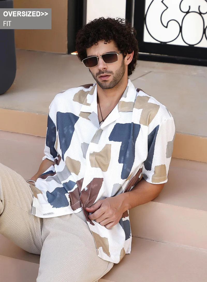 Campus Sutra Campus Sutra Men's Multicolour Bristle-Chaos Oversized Shirt For Casual Wear | Spread Collar | Short Regular Sleeves | Button Closure | Oversized Shirt Crafted With Comfort Fit For Everyday Wear