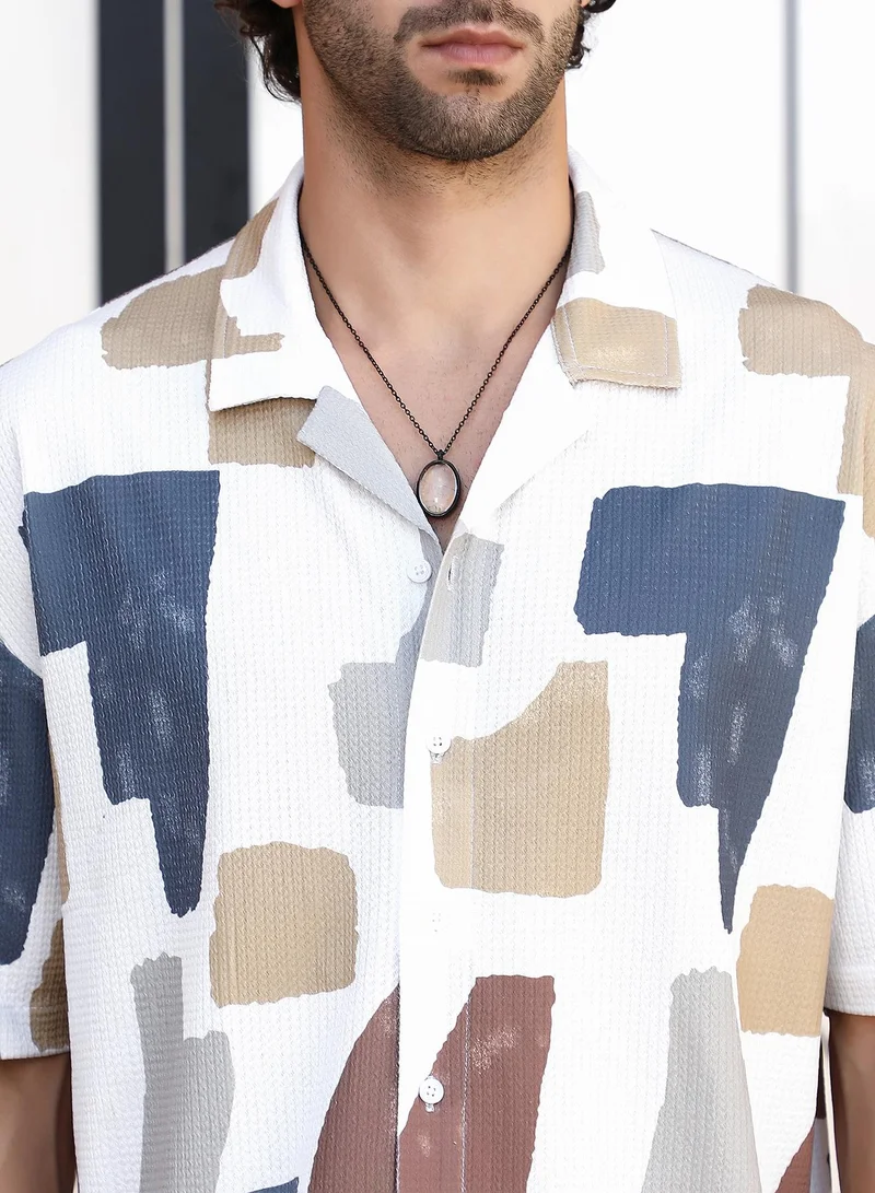 Campus Sutra Campus Sutra Men's Multicolour Bristle-Chaos Oversized Shirt For Casual Wear | Spread Collar | Short Regular Sleeves | Button Closure | Oversized Shirt Crafted With Comfort Fit For Everyday Wear