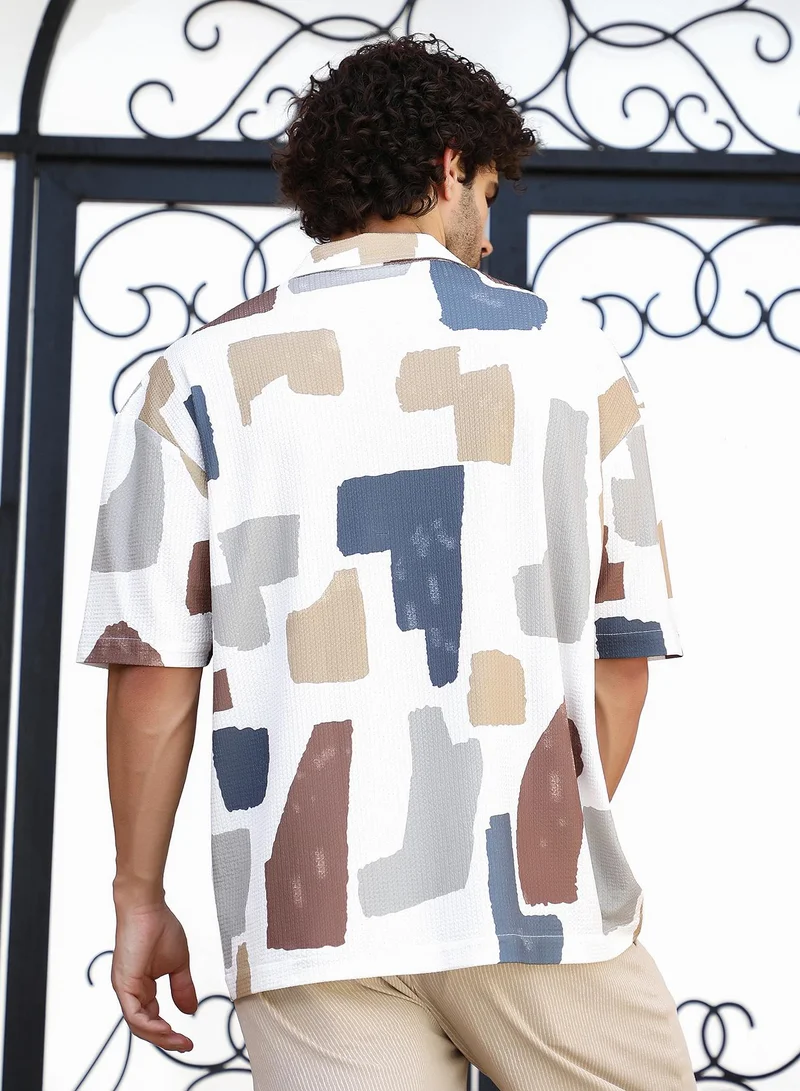 Campus Sutra Campus Sutra Men's Multicolour Bristle-Chaos Oversized Shirt For Casual Wear | Spread Collar | Short Regular Sleeves | Button Closure | Oversized Shirt Crafted With Comfort Fit For Everyday Wear