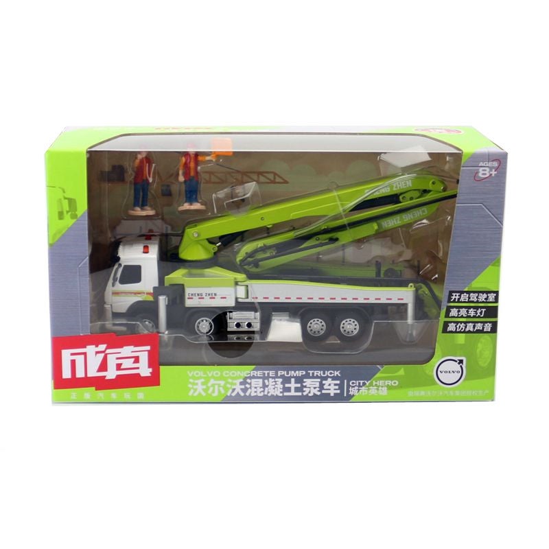 Color per simulation alloy car toy model 1:50 Volvo concrete cement pump truck sound and light box Green 