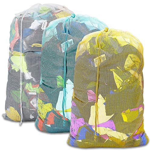 Dalykate Mesh Laundry Bags, 24" x 36", Heavy Duty with Reinforced Handles, Foldable & Portable, Drawstring Closure, 3-Pack, Mixed Colors - Image 1