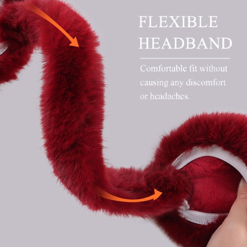 Zsedrut Colorful Ear Muffs For Winter Foldale Ear Warmers For Women Fluffy Earmuff Ear Covers (Winered) - Image 3