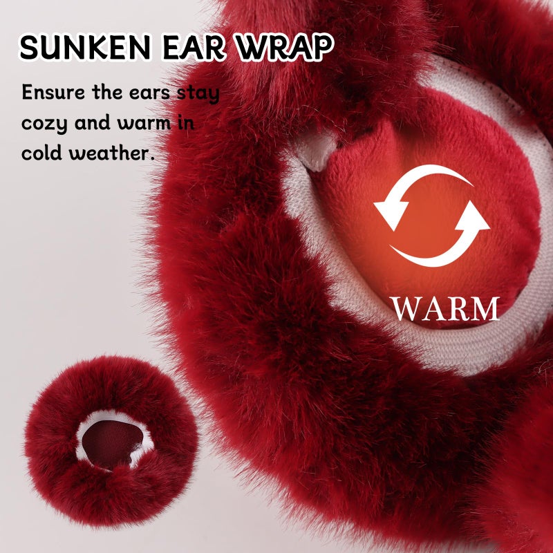 Zsedrut Colorful Ear Muffs For Winter Foldale Ear Warmers For Women Fluffy Earmuff Ear Covers (Winered) - Image 4