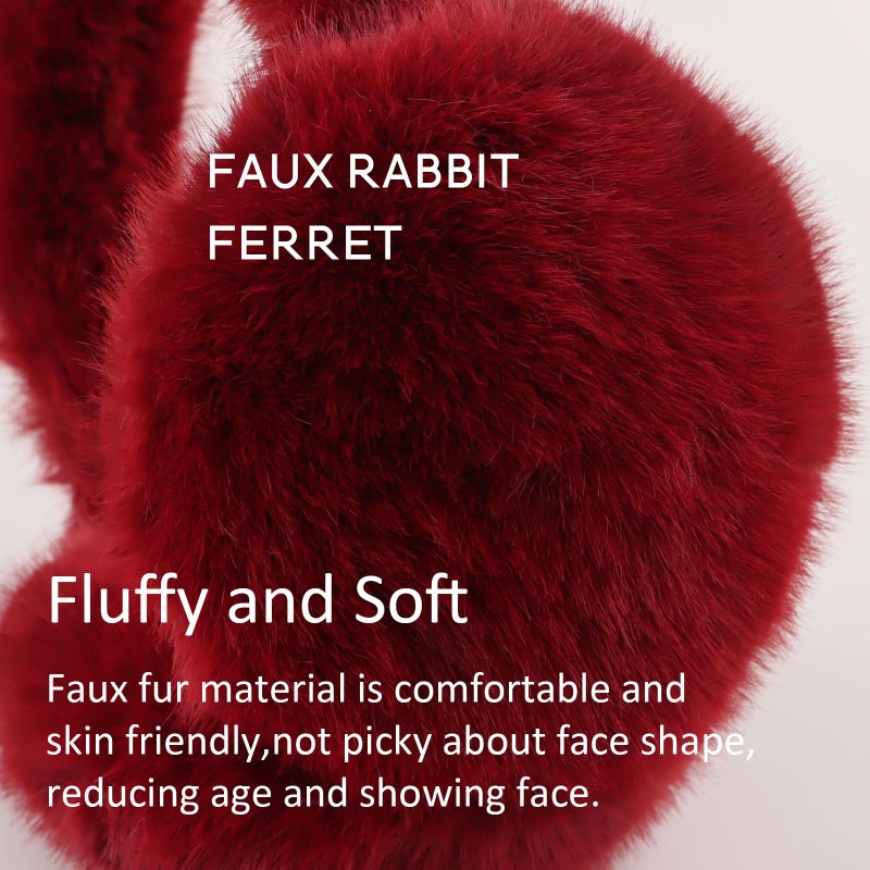 Zsedrut Colorful Ear Muffs For Winter Foldale Ear Warmers For Women Fluffy Earmuff Ear Covers (Winered) - Image 5