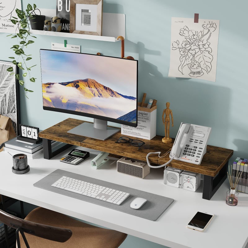 WESTREE Dual Monitor Stand Riser, Wood and Steel Monitor Stand Riser, Computer Monitor Stand for 2 Monitors, Multi-Purpose Desktop Storage Stand for Computer,Laptop,Printer,TV - Image 3