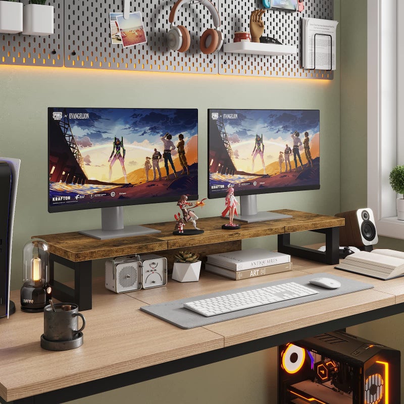 WESTREE Dual Monitor Stand Riser, Wood and Steel Monitor Stand Riser, Computer Monitor Stand for 2 Monitors, Multi-Purpose Desktop Storage Stand for Computer,Laptop,Printer,TV - Image 5