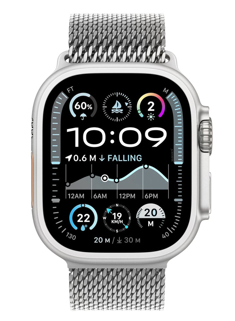 CATANES Milanese Loop for Apple Watch Band Ultra 2 Band Ultra 49mm 46mm 45mm 44mm, Parachute-Style Buckle Stainless Steel Mesh Metal Band for iWatch Series 10-1 SEÂ - Natural Titanium - Image 4