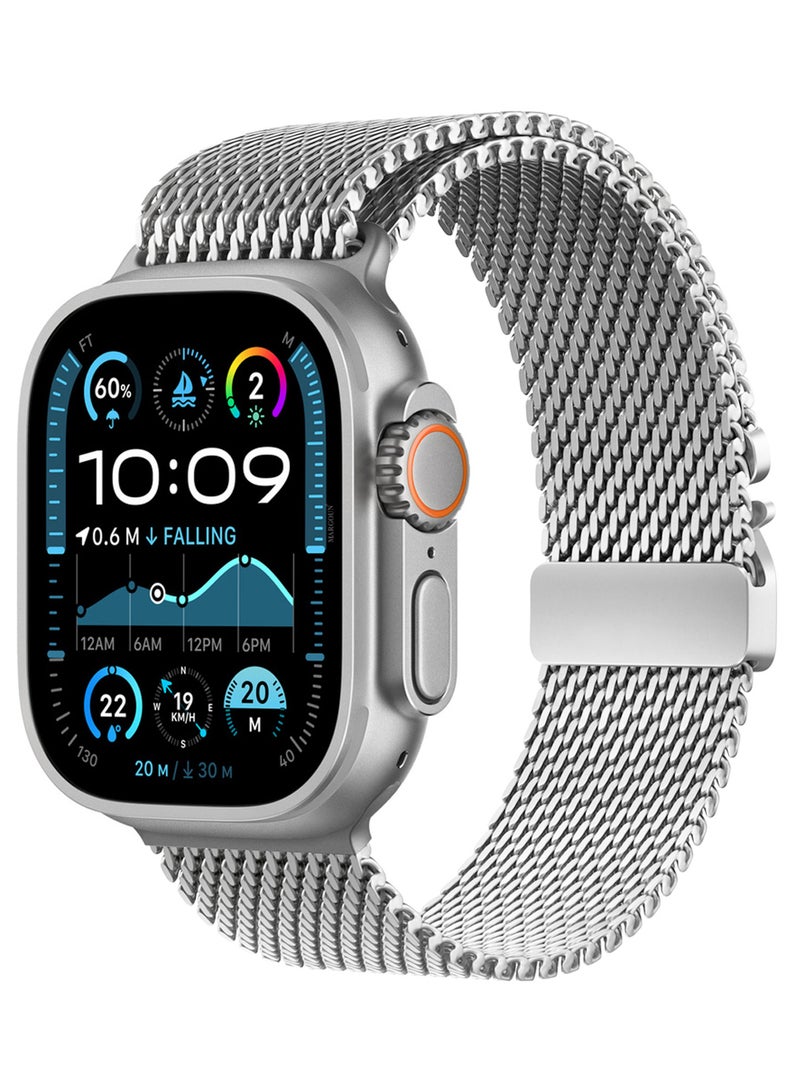 CATANES Milanese Loop for Apple Watch Band Ultra 2 Band Ultra 49mm 46mm 45mm 44mm, Parachute-Style Buckle Stainless Steel Mesh Metal Band for iWatch Series 10-1 SEÂ - Natural Titanium - Image 5