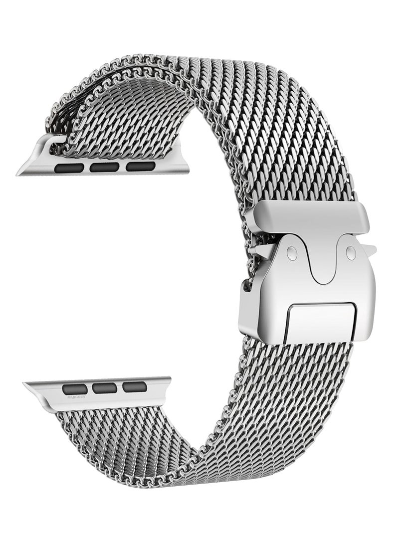 CATANES Milanese Loop for Apple Watch Band Ultra 2 Band Ultra 49mm 46mm 45mm 44mm, Parachute-Style Buckle Stainless Steel Mesh Metal Band for iWatch Series 10-1 SEÂ - Natural Titanium - Image 2