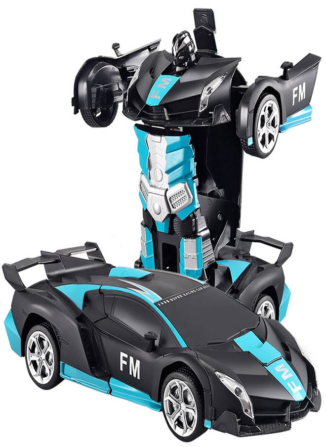 FM Remote Control Car Transform Robot RC Car with 40MHz Version Remote And One Button Transforming 360 Degree Rotation Drifting Ideal Car Scale and Birthday Gift Toy
