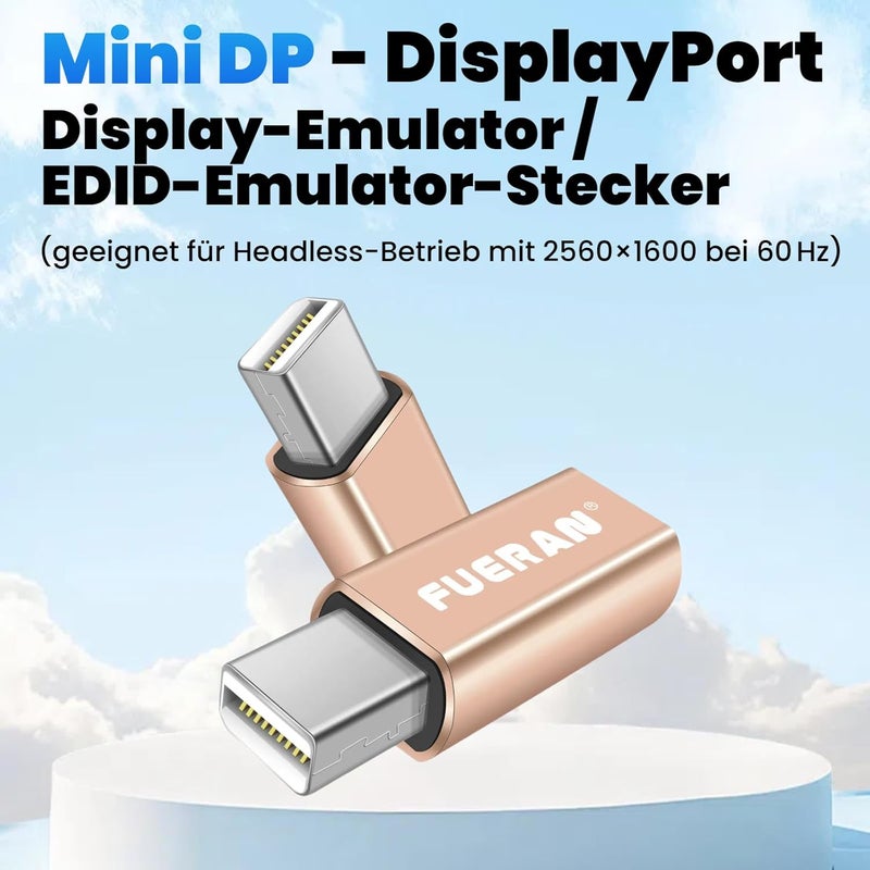 فييران Mini DP - قابس محاكي شاشة DisplayPort EDID (مناسب للرأس 2560x1600@60Hz) عبوة من 2 - Image 2