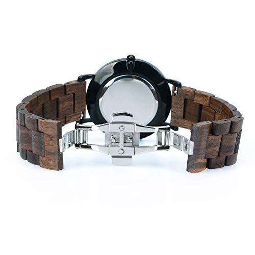 BEWELL Wooden Watches for Men Women Slim Analog Quartz Minimalist Couple Wrist Watch W163A (Mens-Black) - Image 5