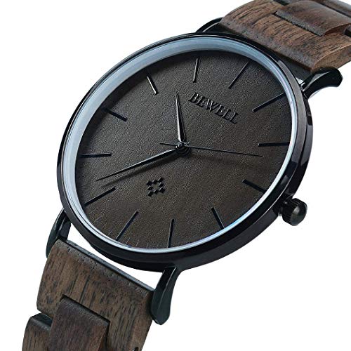 BEWELL Wooden Watches for Men Women Slim Analog Quartz Minimalist Couple Wrist Watch W163A (Mens-Black) - Image 3