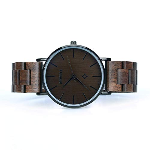 BEWELL Wooden Watches for Men Women Slim Analog Quartz Minimalist Couple Wrist Watch W163A (Mens-Black) - Image 4