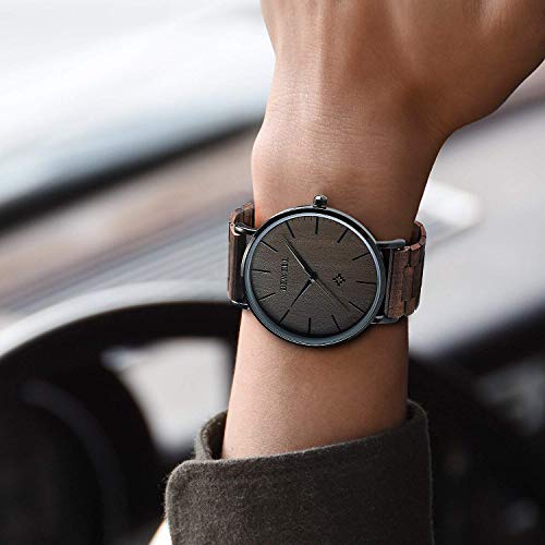 BEWELL Wooden Watches for Men Women Slim Analog Quartz Minimalist Couple Wrist Watch W163A (Mens-Black) - Image 2