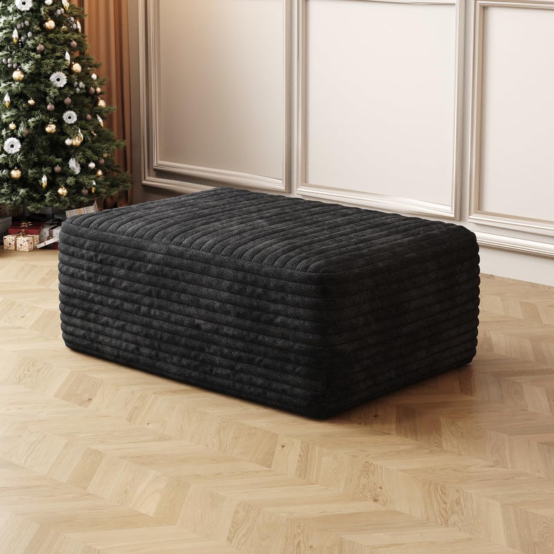 Jingling 37.4" Plush Corduroy Ottoman, Upholstered Cloud Ottoman for Boneless Couch in a Box, Modular Sectional Couches for Living Room, Compressed Memory Foam, No Assembly Require, Black - Image 1