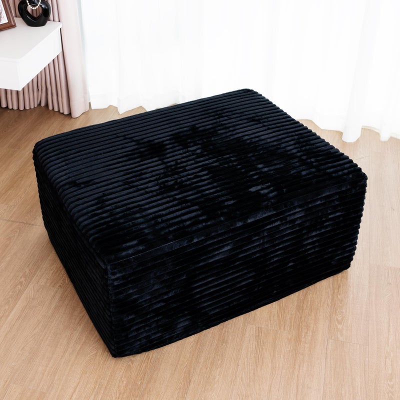 Jingling 37.4" Plush Corduroy Ottoman, Upholstered Cloud Ottoman for Boneless Couch in a Box, Modular Sectional Couches for Living Room, Compressed Memory Foam, No Assembly Require, Black - Image 3