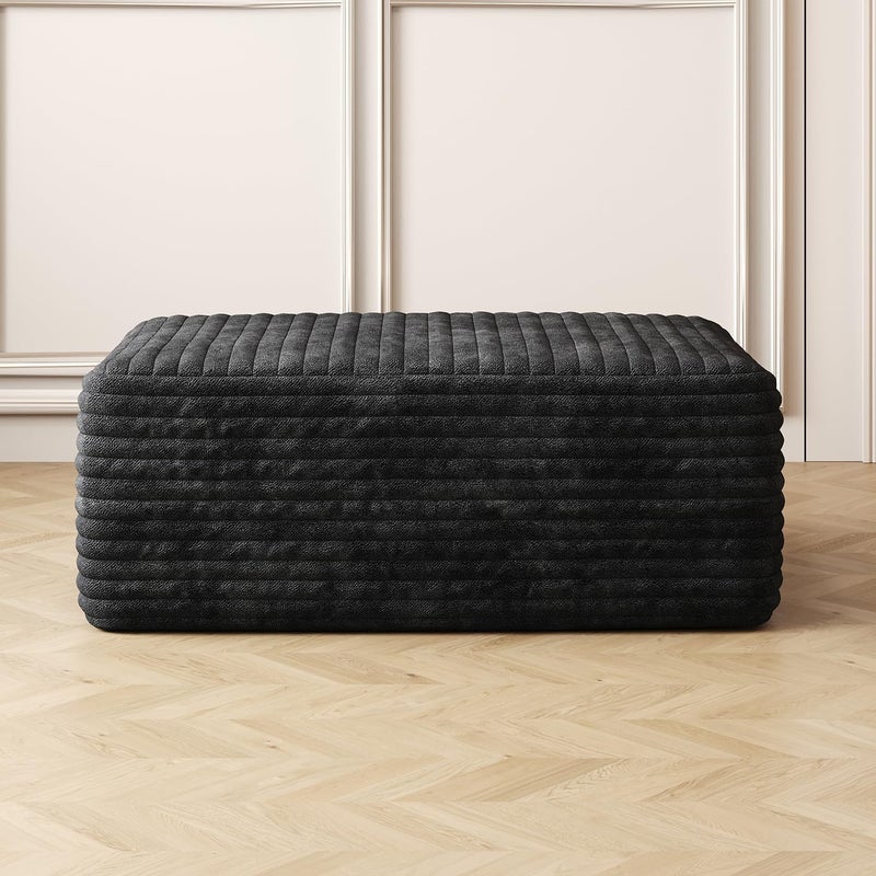 Jingling 37.4" Plush Corduroy Ottoman, Upholstered Cloud Ottoman for Boneless Couch in a Box, Modular Sectional Couches for Living Room, Compressed Memory Foam, No Assembly Require, Black - Image 2