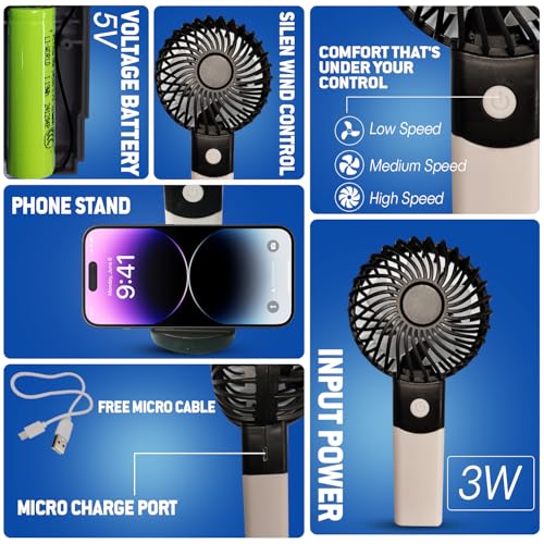 Wagzo Portable Mini Usb Fan Rechargeable Handheld & Desktop Fan with 3 Adjustable Speeds, 2000mAh Battery, Lightweight Design, Low Noise, and Easy Portability for Indoor and Outdoor Use (Multicolor) - Image 2