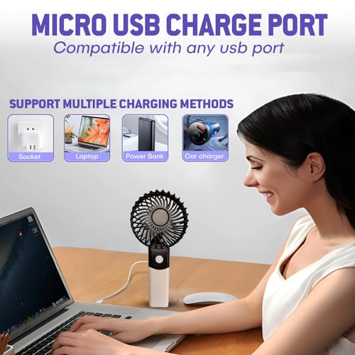 Wagzo Portable Mini Usb Fan Rechargeable Handheld & Desktop Fan with 3 Adjustable Speeds, 2000mAh Battery, Lightweight Design, Low Noise, and Easy Portability for Indoor and Outdoor Use (Multicolor) - Image 3