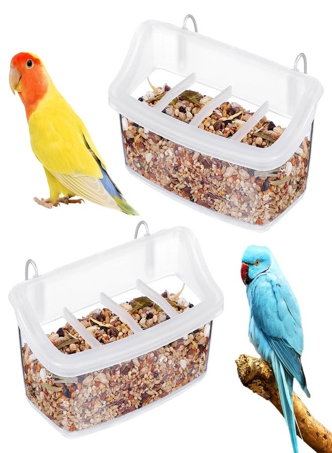 Yardwe 2Pcs Hanging Bird Cage Feeder, Transparent 4-Grid Food and Water Bowl for Parakeet Parrot Pigeon, Anti-Splash No Mess Bird Feeding Supplies for Home - Image 1