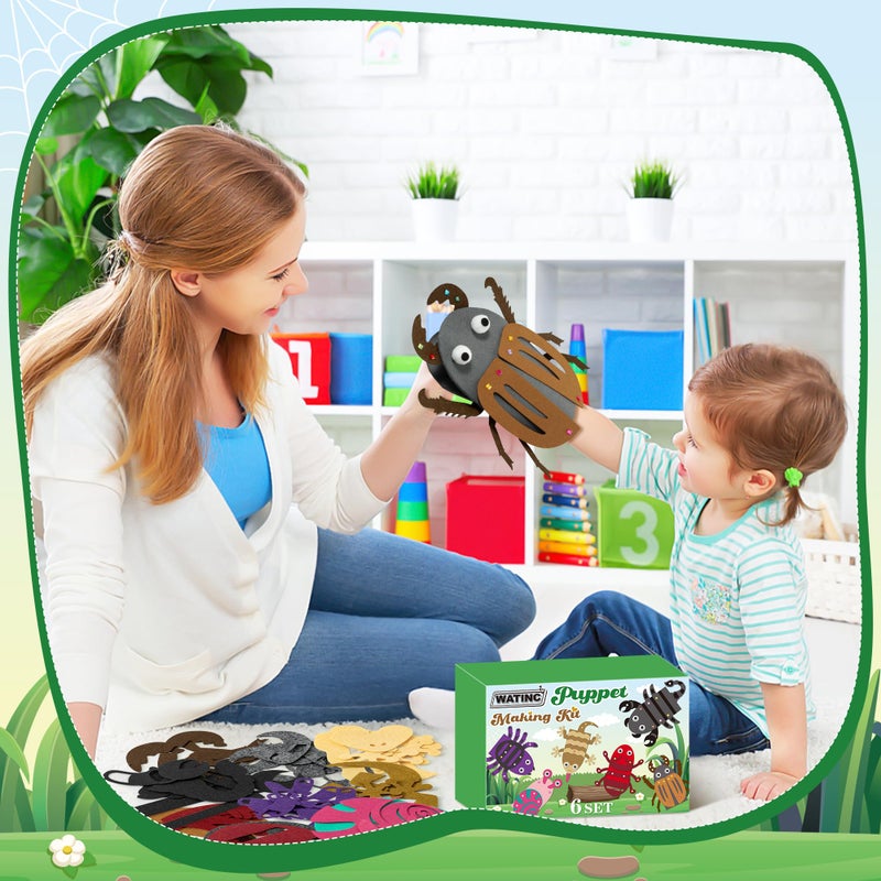 WATINC 6Pcs Hand Puppet Making Kit, Art Craft Felt Sock Puppet Toys, Creative DIY Make Your Own Pompoms Wiggle Googly Eyes Storytelling Role Play Party Supplies Gift for Girls Boys (Insect Animals B) - Image 5