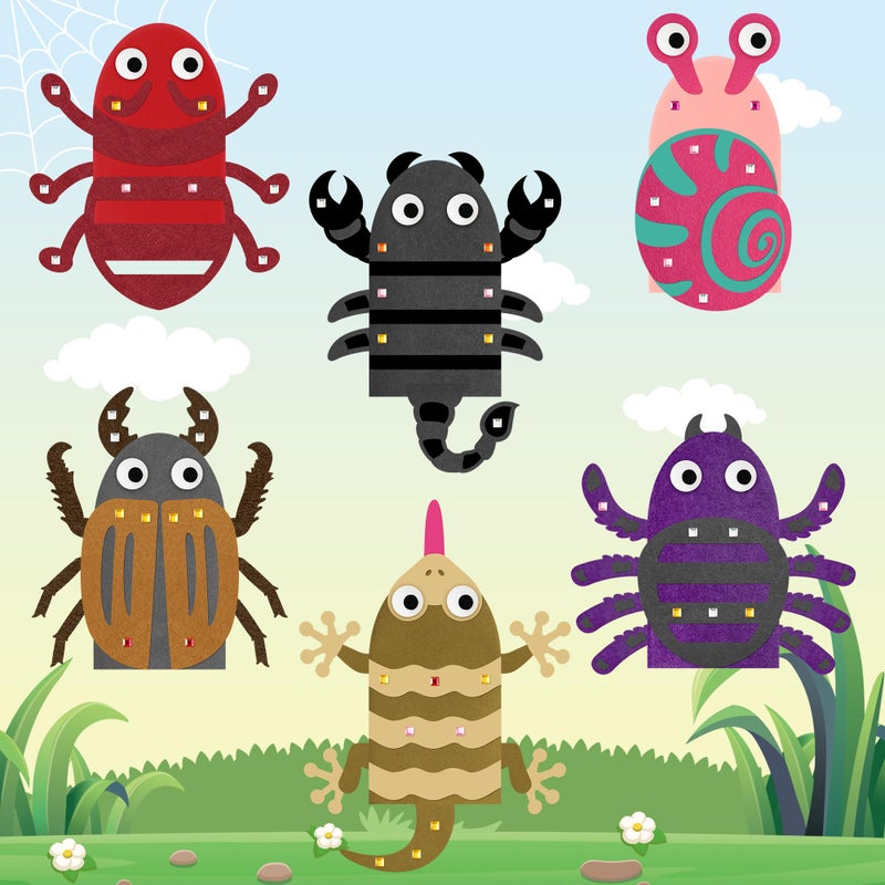 WATINC 6Pcs Hand Puppet Making Kit, Art Craft Felt Sock Puppet Toys, Creative DIY Make Your Own Pompoms Wiggle Googly Eyes Storytelling Role Play Party Supplies Gift for Girls Boys (Insect Animals B) - Image 4