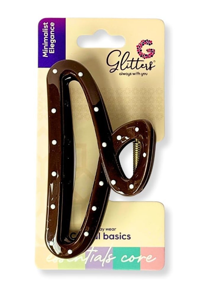 Glitters Polka Dot Hair Claw Clip - Strong Spring, Minimalist Elegance Collection, Brown
