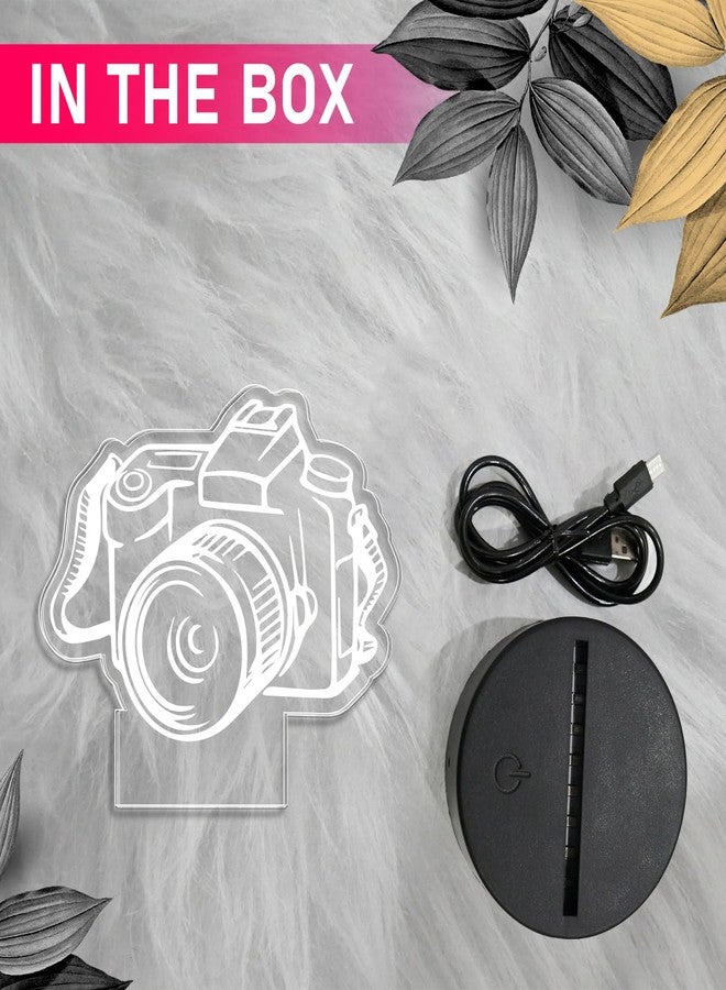 GIFTMEBAZAR مصباح ليلي ثلاثي الأبعاد على شكل كاميرا من جيفت ميبازار، مثالي لتزيين المنزل والمكتب أو طاولة العمل | هدية رائعة للمصورين | هدية عيد ميلاد للأصدقاء، بإضاءة بيضاء دافئة - Image 5