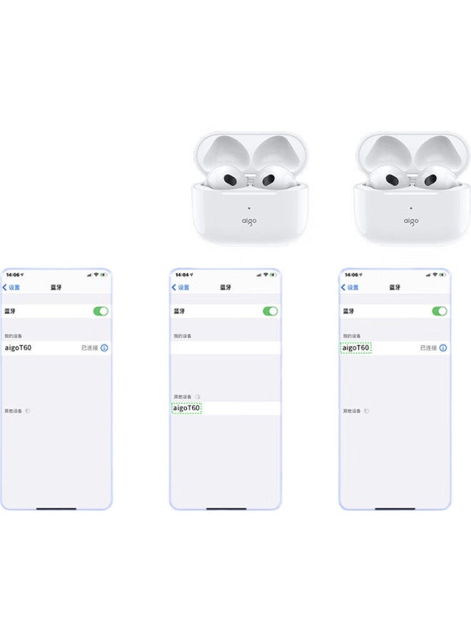 aigo T60 True Wireless Bluetooth Earphones, Mini, High-Definition Calls, Semi-In Gaming Sports Running Earphones, Compatible With Apple And Android - Image 3
