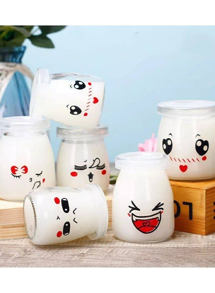 كوب زبادي زجاجي مع غطاء بلاستيكي محكم الإغلاق (6 أكواب) - Image 1