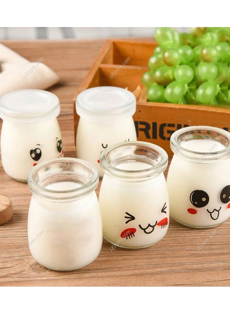 كوب زبادي زجاجي مع غطاء بلاستيكي محكم الإغلاق (6 أكواب) - Image 3