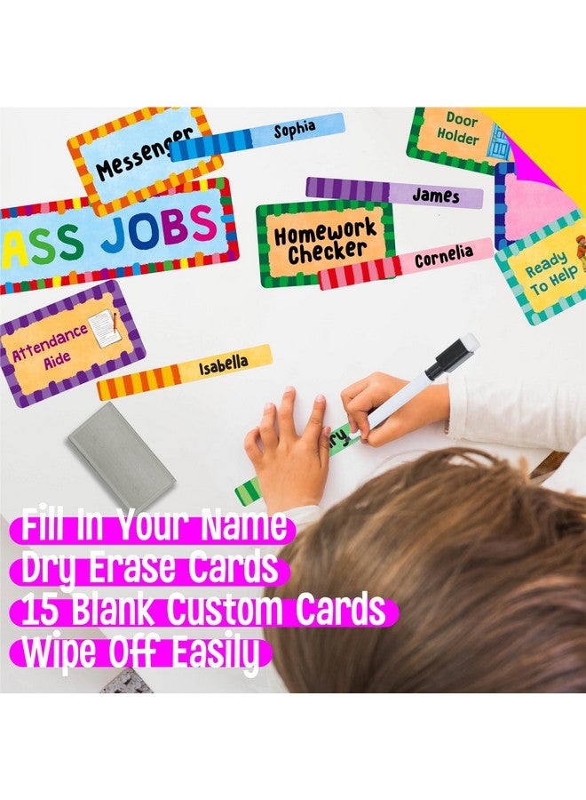 SpriteGru Class Jobs Pocket Chart, 1 Pocket Chart+83 Erasable Cards+3 Metal Hooks+2 Markers, Teacher’S Helper For Bulletin Board Classroom School Home (19.7” X 37”, Black) - Image 5