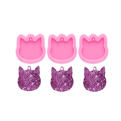 AMZTOART 3pc Shiny Pet Cat Tag Mini Cat Head Resin Silicone Molds, Keychain Mould Crafts Epoxy Art DIY Handmade Mold with 10PC Key Ring(DY0869+DY0869+DY0869) - Image 3